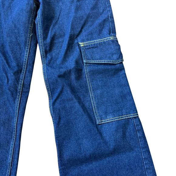 NEW Ganni Angi Wide Leg Cargo Jeans Rinse Denim - Picture 6 of 13